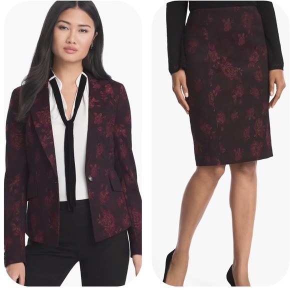 White House Black Market Jackets & Blazers - WHBM rose print jacquard skirt suit